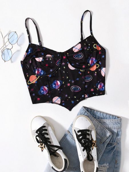 

asymmetrical hem galaxy print cami 10o0#, White