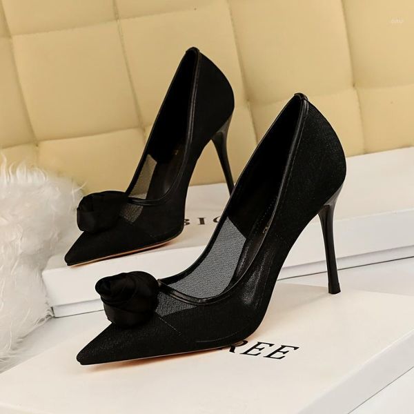 

nightclubs in europe and the united states were thin and thin with high-heeled mesh hollow satin rose flower shoes high hee1, Black