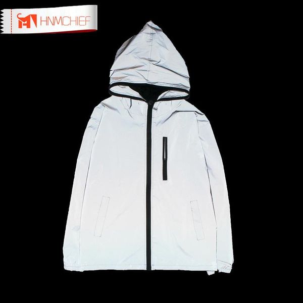 

3m reflective jacket 2020 tide brand jacket men women casual hiphop windbreaker night sporting coat hooded fluorescent clothing, Black;brown