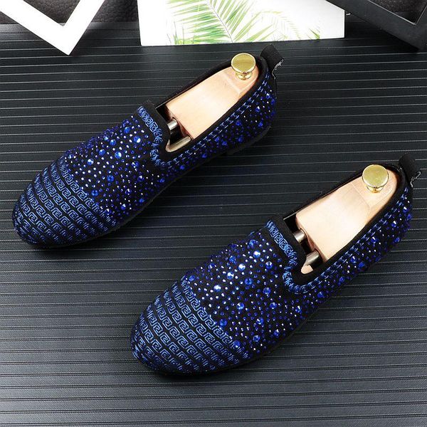 

2020 new pointed toe luxury rhinestone gentleman flat shoes for men male wedding dress prom homecoming shoes zapatos, Black