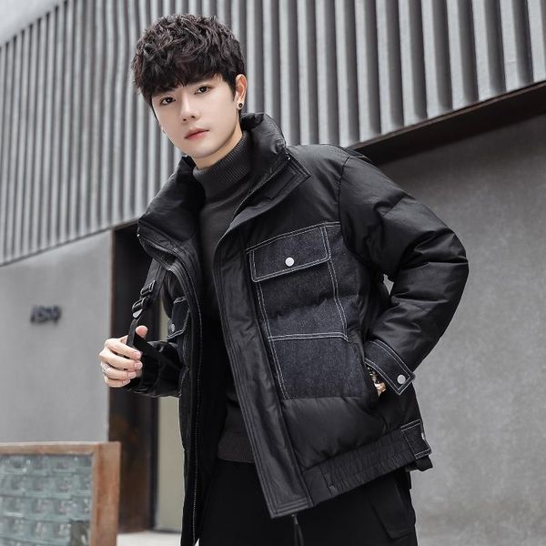 

shang 2020 han edition cultivate morality men's leather jackets tooling jacket down jacket men warm winter coat collar men, Black