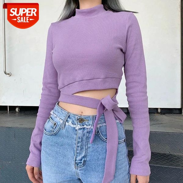 

normov fashion women solid elegant skinny o neck long sleeve bow t shirt purple patchwork party lady #ud4q, White