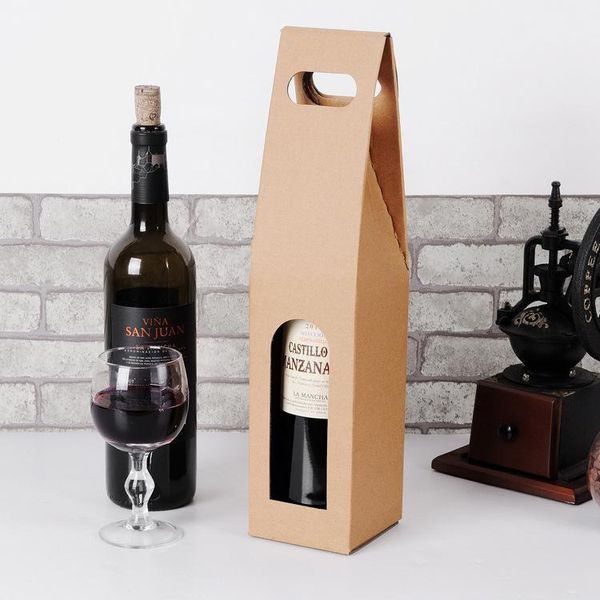 

gift wrap kraft paper red wine box handheld single/double bag window box1