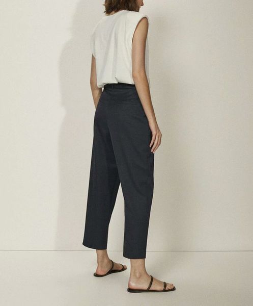 

autumn drop feeling dark blue versatile ol style high waist pleated straight suit casual pants woman, Black;gray