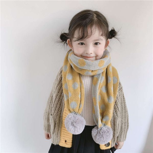 

korean polka dot children's winter scarf wool knitted double-sided color boys and girls warm neck fashionctnn epbc, Red;brown