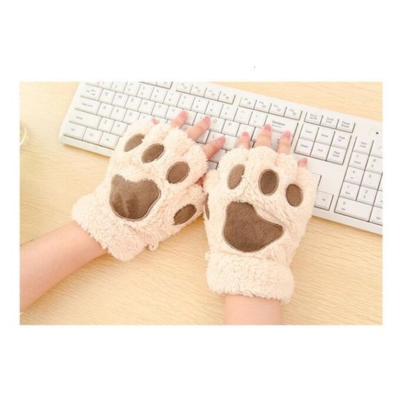

fingerless short mittens bear cat plush paw claw finger glove soft half cover gloves kka2718