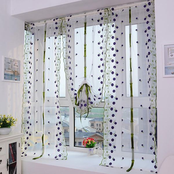 

curtain & drapes blue flower kitchen balcony voile roman blinds liftable curtains for bedroom tulle window children's room