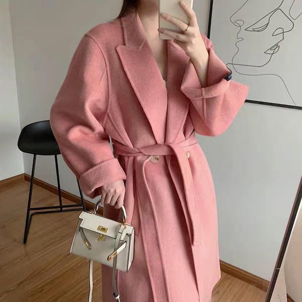 

women's winter 2021 coat belt new elegant long female solid fine jacket outward more cotton wool ceiling gadb, Black