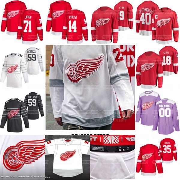 

71 dylan larkin detroit red wings 2021 reverse retro jersey tyler bertuzzi anthony mantha niklas kronwall henrik zetterberg filip hronek, Black;red