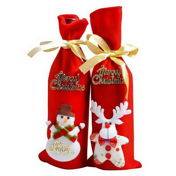 

christmas decorations wine bag decor set santa claus snowman deer bottle cover clothes year non-woven fabric