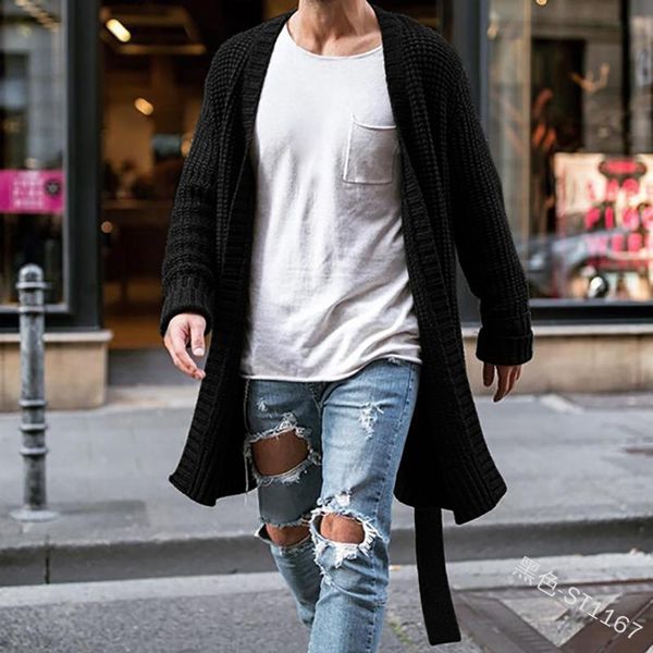

men o-neck cardigan autumn winter solid perfect quality spacious long clothes knitted casual male sweater drop shipping 201123, White;black