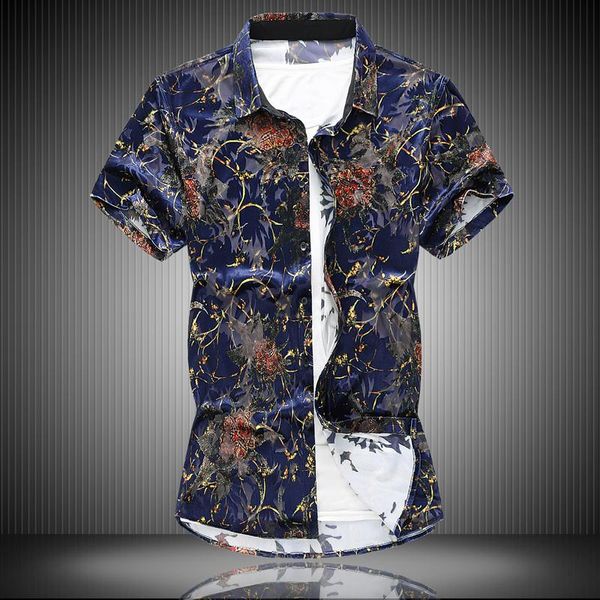 

tide men silky flannel floral printed short sleeve shirts hawaiian vacation party casual shirt camisa masculina plus size 6xl, White;black