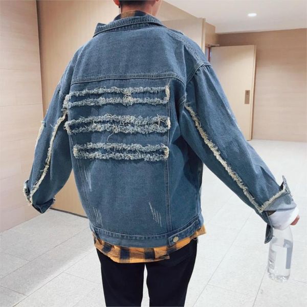 

2020 new ripped denim jackets 2020 mens vinage distressed destroyed jeans jackets hip hop casual hole blue, Black;brown