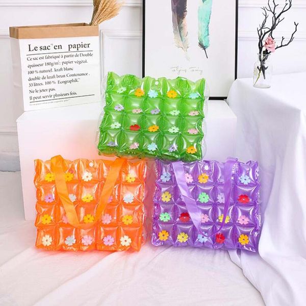 

beach pvc candy tote air filled portable fashion folded jelly cute women bucket bags tote shopping waterproof shoulder bag