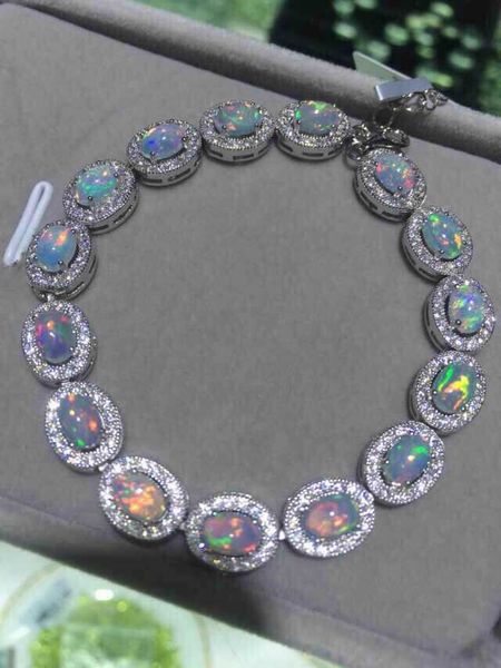 

natural multicolor opal bracelet natural gemstone bracelet 925 silver bracelet classic elegant luxurious round women jewelery q1201, Black
