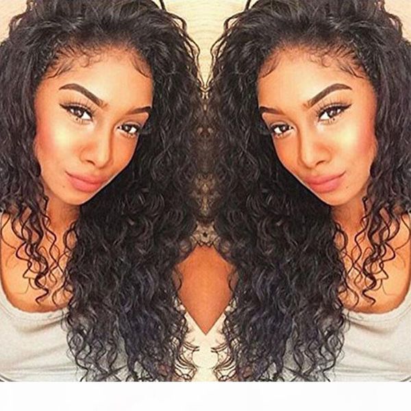 

pre plucked glueless kinky curly human hair lace front wig brazilin virgin hair full lace curly wig for black woman bleached knots baby hair, Black;brown