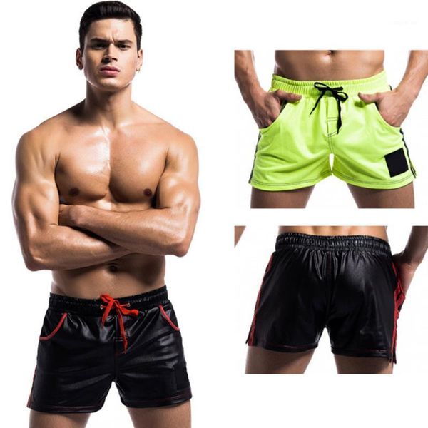 

gym clothing men faux leather underwear home casual fashion running fitness shorts h7jp1, White;black