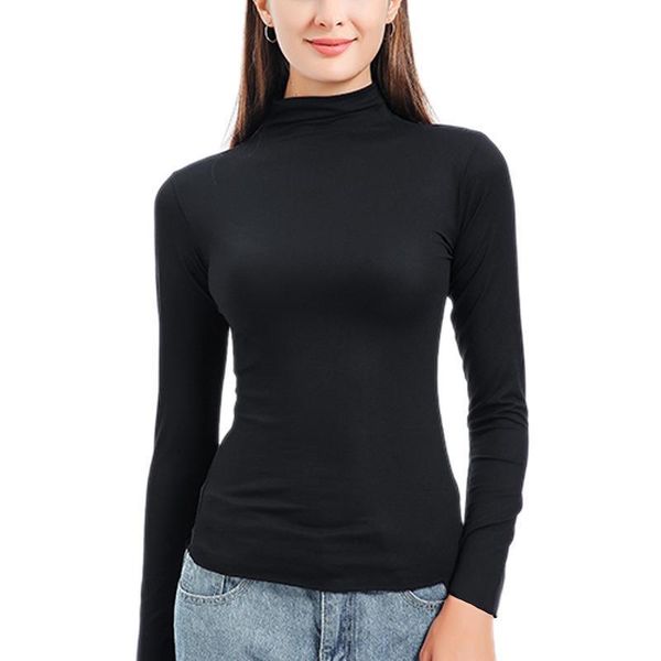 

half turtleneck long sleeve shirt women solid plus size tshirt office lady spring autumn streetwear womens clothing, White