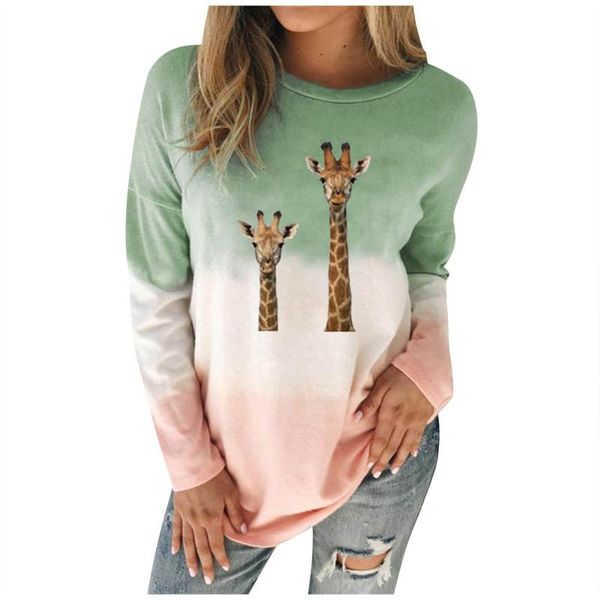 

women fashion o-neck christmas long sleeves blouse gradient sweatshirt long sleeve spring autumn clothing for female#t2, Black