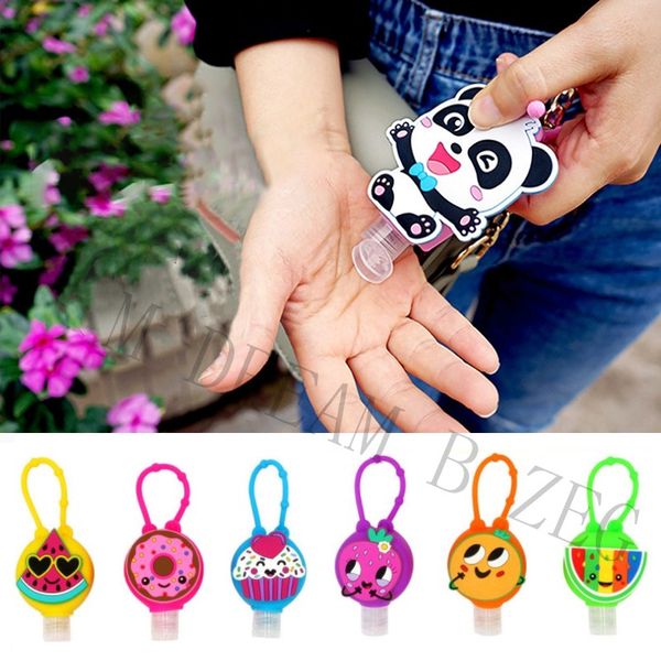 

cartoon mini hand sanitizer holder keychain with 30ml refillable travel bottle cover kids gel holder hand soap bottle holder student gift