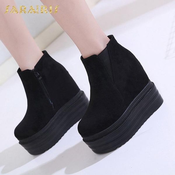 

sarairis 2020 ankle boots woman shoes zip up spring autumn wedge high heels platform shoes ladies boots female1, Black