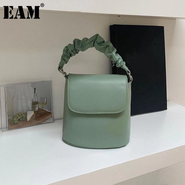

eam] women new pleated hand strap bucket pu leather personality all-match crossbody shoulder bag fashion tide 2021 18a1523
