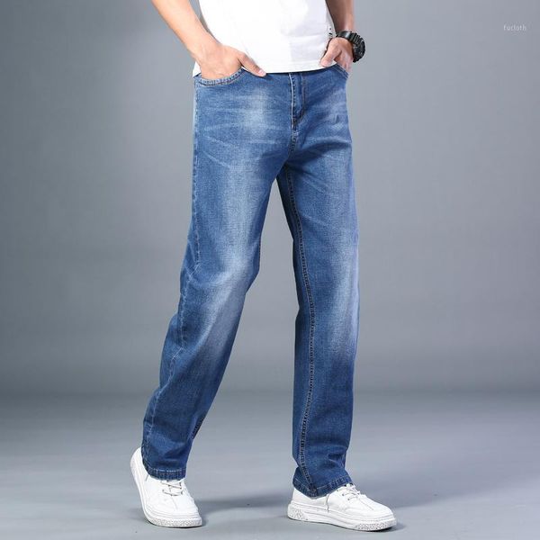 

7 colors available men's thin straight-leg loose jeans 2021 summer new classic style advanced stretch loose pants male1, Blue