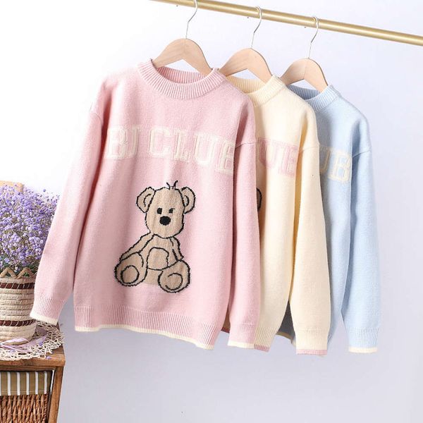 

t-shirt 2021 korean spring thin girls' bear jacquard sweater 150-180, Blue