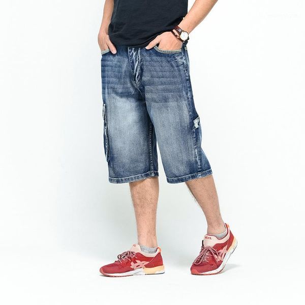 

men's shorts hip hop loose casual jean men summer big pockets capris male plus size clothing jeans1, White;black