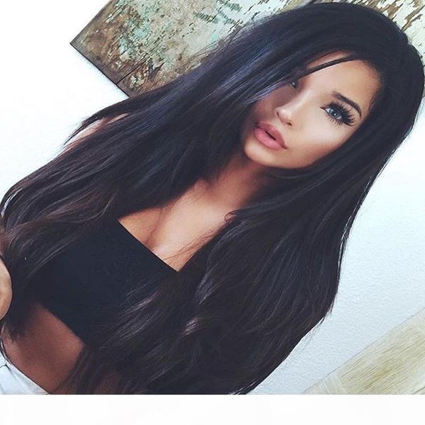 

glueless full lace human hair wigs for black women brazilian straight wig with baby hair 250% density brazilian lace front wig, Black;brown