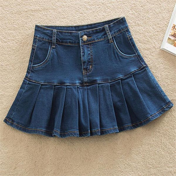 

denim skirt with ruffles 6xl 7xl plus size jeans skater woman high waist bottom female casual pleated micro mini short jurken, Black