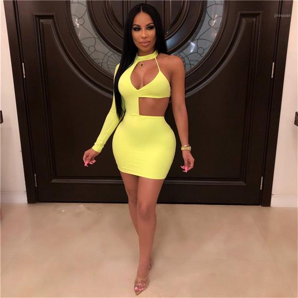 

backless bodycon club party dress women plus size halter solid one shoulder slim short dress summer long sleeve mini1, Black;gray