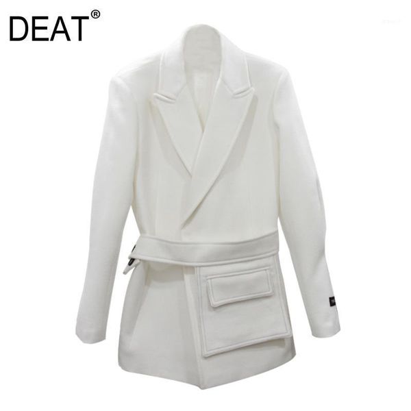 

deat] 2020 new autumn fashion woolen blazer coat women full sleeve pocket with lacing thick solid high street design slim ht0901, White;black