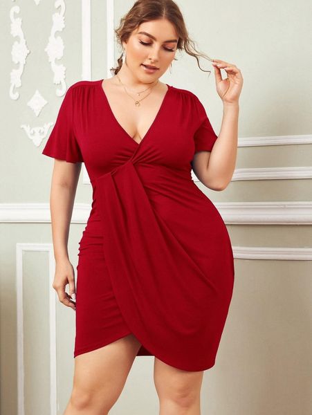 

plus draped form fitted dress g85i#, Black