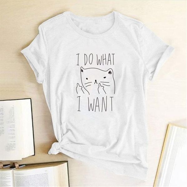 

i do what i want cat print funny t shirt women kitty cute casual cotton women t shirts harajuku graphic tees, White