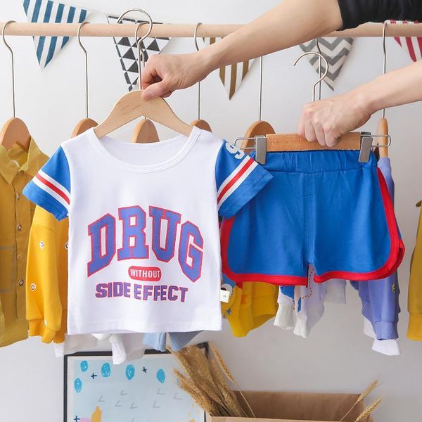 

boys' summer suit cotton children's summer clothes under 8 years old fashion korean sports short-sleeved t-shirt shorts1, White