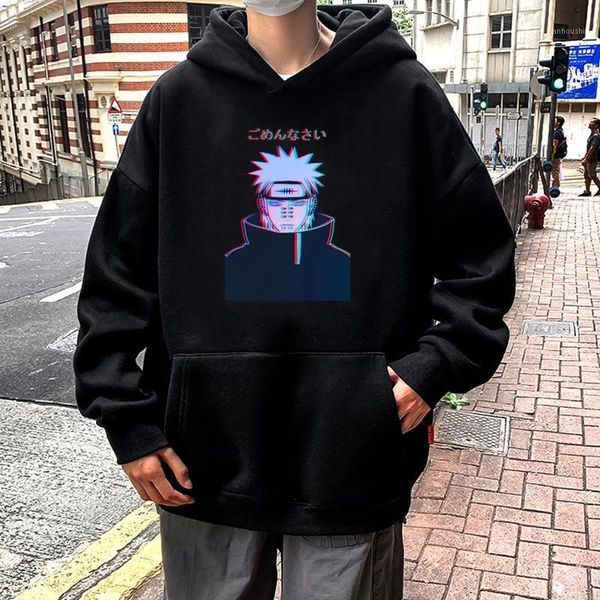 

harajuku cartoon anime pain casual hoodies men women hoody streetwear japanese 3d print couple men's sweatshirts1, Black