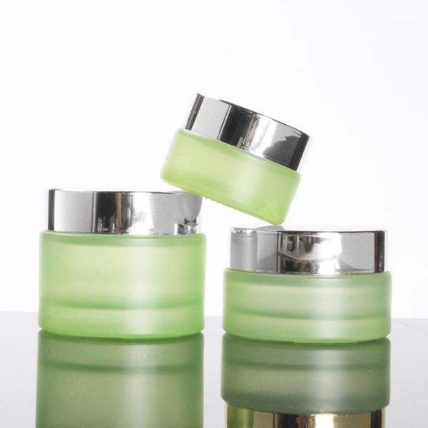 

frosted green glass 30g hand cream jar with gold/silver cap1