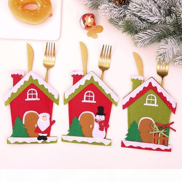 

3pcs new year tableware for holder clause house santa bag fork chirstmas knife navidad natal christmas decorations cutlery home whkkf
