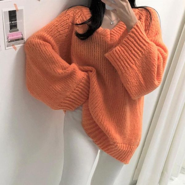 

korean version japanese sweater autumn winter fashion loose thin simple sellers v-neck long sleeve, White;black