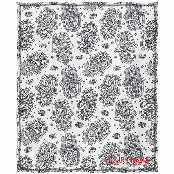 

hamsa cooling summer blanket, hand of fatima with protection from devil eye pattern meditation art diy blanket, machine washable,soft comfy