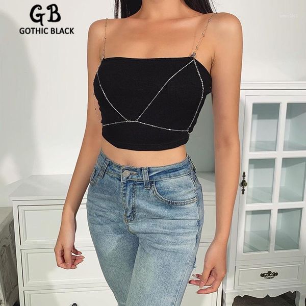 

women's tanks & camis gothblack streetwear knibodycon summer camisole gothic women solid color metal chain tank 2021 female nightc, White