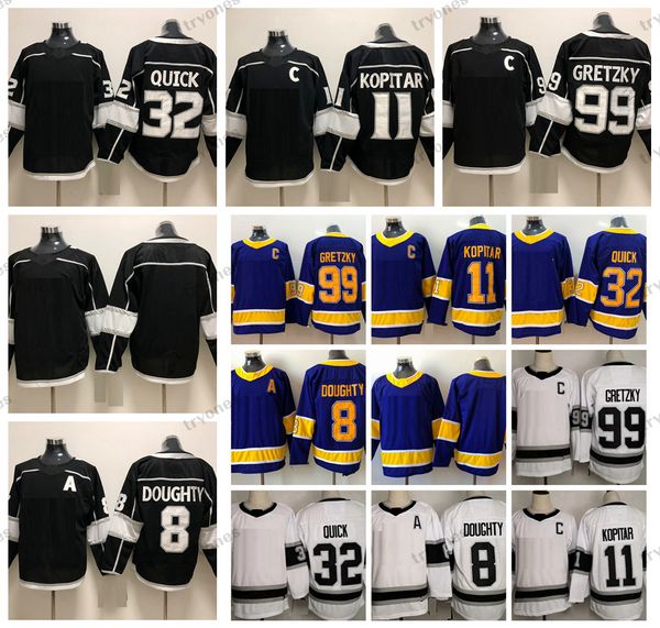 

2021 reverse retro hockey jerseys purple mens 11 anze kopitar (c) 32 jonathan quick 8 drew doughty 99 wayne gretzky black stitched shirts al, Black;red