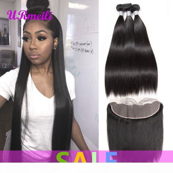 

straight hair bundles with frontal brazilian virgin human hair bundles with closure 13*4lace frontal with bundles urmeili remy hair alibaba, Black;brown