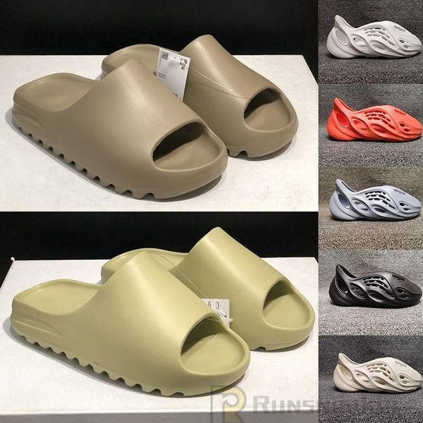 

2021 with box fashion slides foam runner desert sand earth brown resin mens womens slipper pantoufle luxe male female sandal slippers, Black