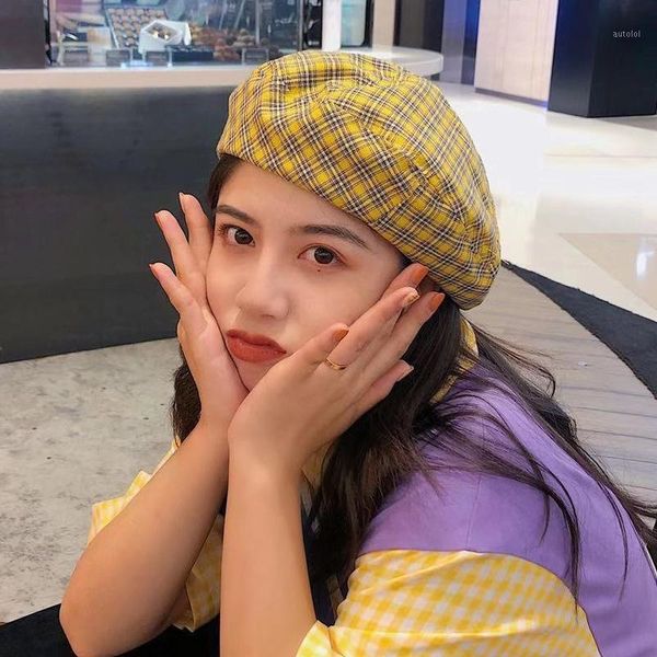

sombreros de mujer hat female japanese retro plaid beret summer thin breathable painter hat wild soft girl cute casquette homme1, Blue;gray