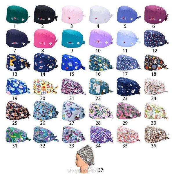 

37 colors adjustable working scrub cap with protect ears button floral bouffant hat head scarf o29 20 dropshipping1