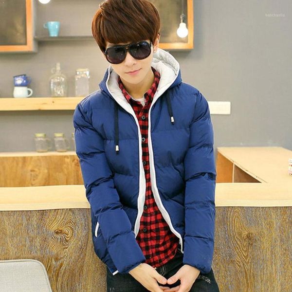 

outdoor jackets&hoodies winter jacket cotton zipper warm men's hooded slim color coat fashion candy thick boy j2d01, Blue;black