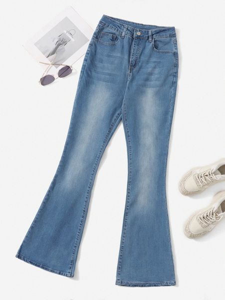 

medium washed bootcut jeans p3ld#, Blue