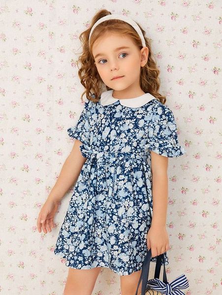 

toddler girls floral print peter pan collar dress she01, Red;yellow